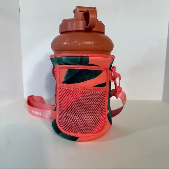 Hydro Jug 73 oz Coral With Removable Green/Coral Sleeve Detachable Adjust Strap - Picture 3 of 13